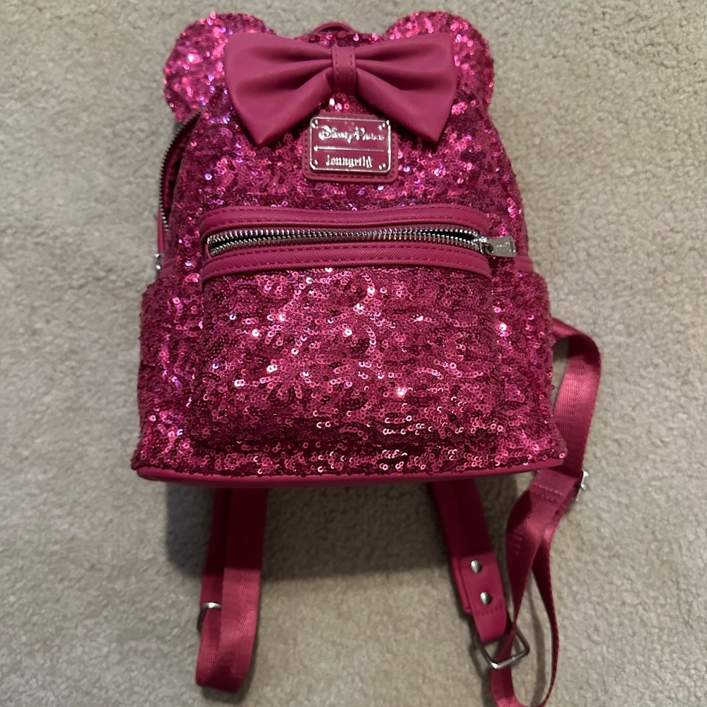 Disney Loungefly sequin Mickey ears backpack raspberry